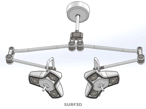 TWO 2 HEAD ARM CEILING MOUNTED LED LAMP LIGHT SURGICAL SURGERY 3D Model