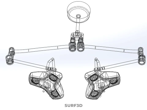 TWO 2 HEAD ARM CEILING MOUNTED LED LAMP LIGHT SURGICAL SURGERY 3D Model