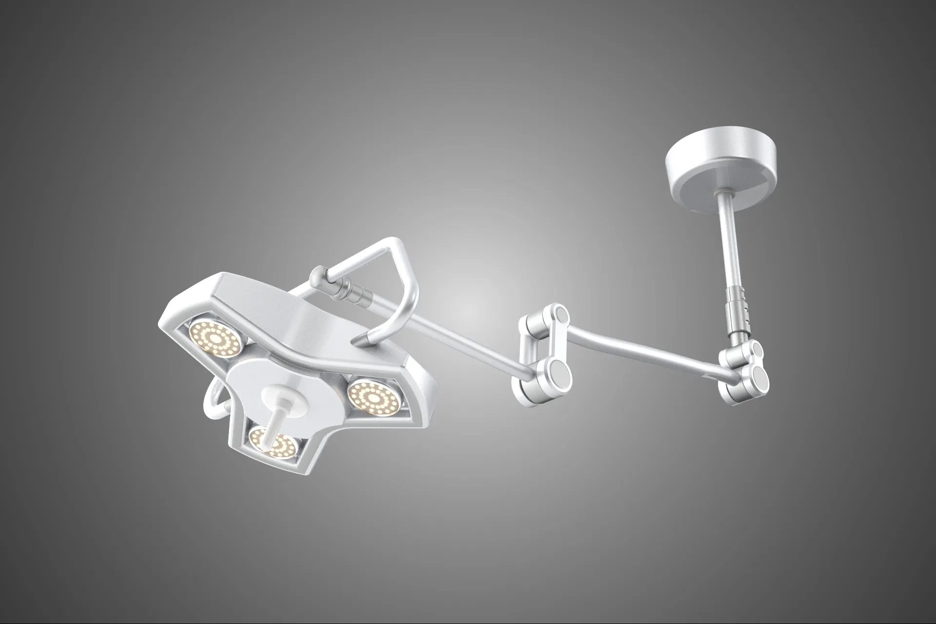 TRIPLE 3 HEAD SINGLE ARM CEILING MOUNTED LED LAMP LIGHT SURGICAL 3D Model .c4d .max .obj .3ds .fbx .stl .blend 