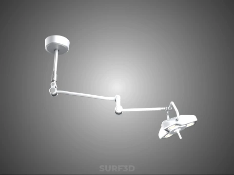 TRIPLE 3 HEAD SINGLE ARM CEILING MOUNTED LED LAMP LIGHT SURGICAL 3D Model