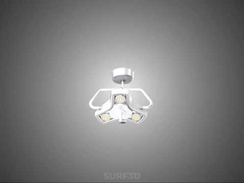 TRIPLE 3 HEAD SINGLE ARM CEILING MOUNTED LED LAMP LIGHT SURGICAL 3D Model