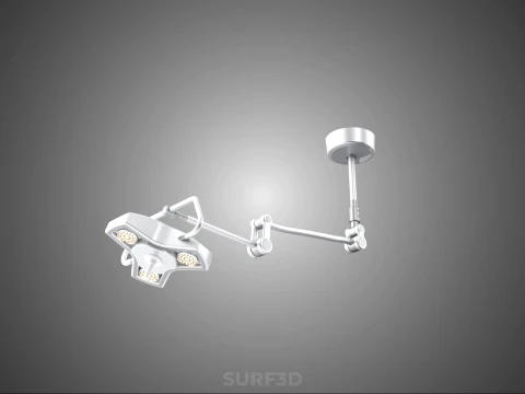 TRIPLE 3 HEAD SINGLE ARM CEILING MOUNTED LED LAMP LIGHT SURGICAL 3D Model
