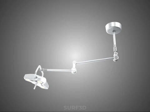 TRIPLE 3 HEAD SINGLE ARM CEILING MOUNTED LED LAMP LIGHT SURGICAL 3D Model