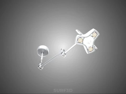 TRIPLE 3 HEAD SINGLE ARM CEILING MOUNTED LED LAMP LIGHT SURGICAL 3D Model