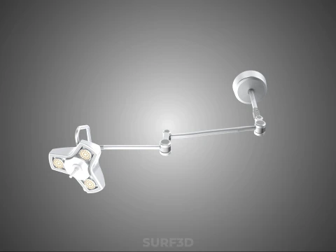 TRIPLE 3 HEAD SINGLE ARM CEILING MOUNTED LED LAMP LIGHT SURGICAL 3D Model