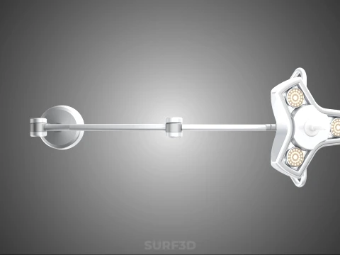 TRIPLE 3 HEAD SINGLE ARM CEILING MOUNTED LED LAMP LIGHT SURGICAL 3D Model