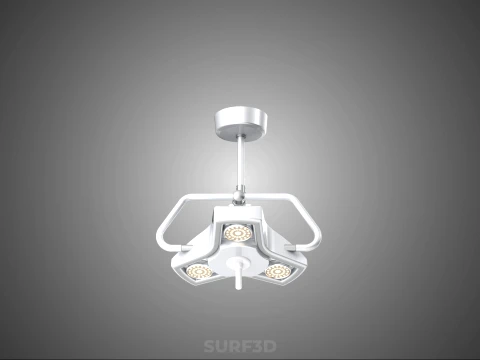 TRIPLE 3 HEAD SINGLE ARM CEILING MOUNTED LED LAMP LIGHT SURGICAL 3D Model