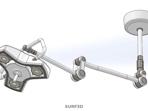 TRIPLE 3 HEAD SINGLE ARM CEILING MOUNTED LED LAMP LIGHT SURGICAL 3D Model
