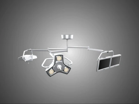 L&Aacute;MPARA DE LUZ PARA CIRUG&Iacute;A QUIR&Uacute;RGICA MONTAJE DOBLE 2 MONITORES DE PANTALLA Modelo 3D