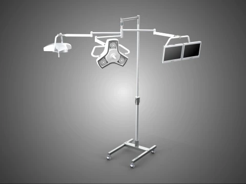 MOBILE SURGICAL LIGHT LED LAMP DUAL MONITOR SCREEN DISPLAY STAND 3D Model