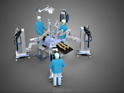 ROBOTIC SURGERY SYSTEM OPERATING ROOM SURGICAL LAMP LIGHT STAND 3D Model