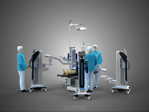 ROBOTIC SURGERY SYSTEM OPERATING ROOM SURGICAL LAMP LIGHT STAND 3D Model