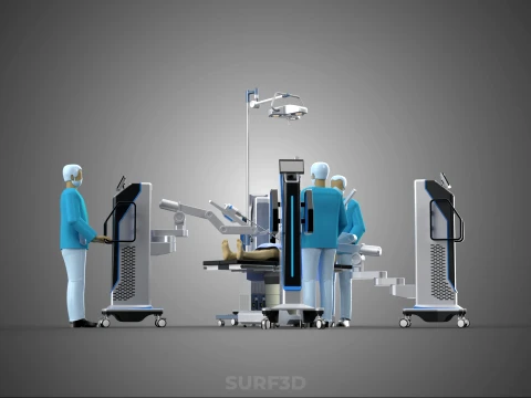 ROBOTIC SURGERY SYSTEM OPERATING ROOM SURGICAL LAMP LIGHT STAND 3D Model