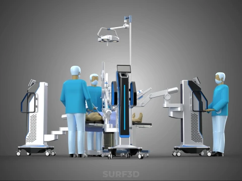 ROBOTIC SURGERY SYSTEM OPERATING ROOM SURGICAL LAMP LIGHT STAND 3D Model