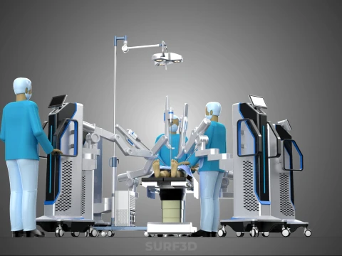 ROBOTIC SURGERY SYSTEM OPERATING ROOM SURGICAL LAMP LIGHT STAND 3D Model