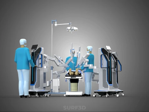 ROBOTIC SURGERY SYSTEM OPERATING ROOM SURGICAL LAMP LIGHT STAND 3D Model