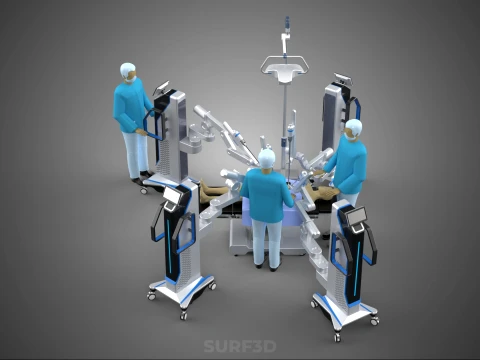 ROBOTIC SURGERY SYSTEM OPERATING ROOM SURGICAL LAMP LIGHT STAND 3D Model
