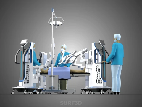 ROBOTIC SURGERY SYSTEM OPERATING ROOM SURGICAL LAMP LIGHT STAND 3D Model