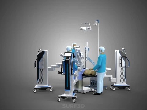 ROBOTIC SURGERY SYSTEM OPERATING ROOM SURGICAL LAMP LIGHT STAND 3D Model
