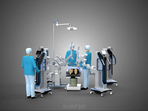 ROBOTIC SURGERY SYSTEM OPERATING ROOM SURGICAL LAMP LIGHT STAND 3D Model