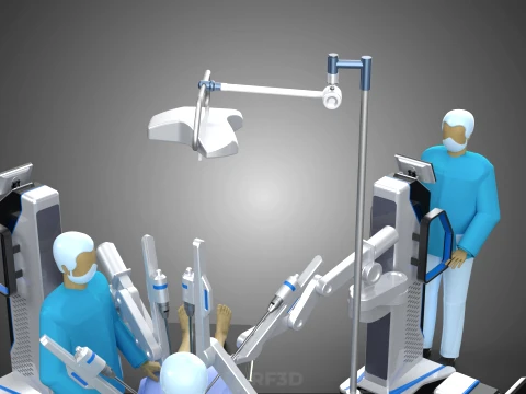 ROBOTIC SURGERY SYSTEM OPERATING ROOM SURGICAL LAMP LIGHT STAND 3D Model