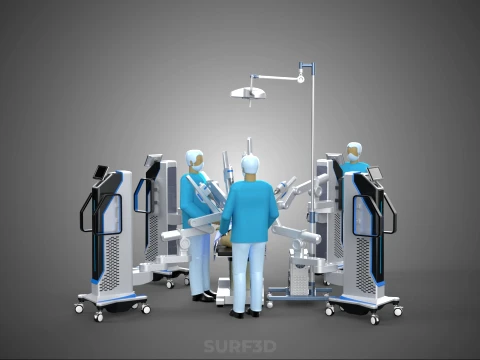 ROBOTIC SURGERY SYSTEM OPERATING ROOM SURGICAL LAMP LIGHT STAND 3D Model