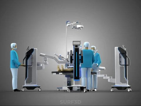 ROBOTIC SURGERY SYSTEM OPERATING ROOM SURGICAL LAMP LIGHT STAND 3D Model