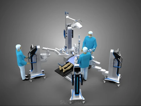 ROBOTIC SURGERY SYSTEM OPERATING ROOM SURGICAL LAMP LIGHT STAND 3D Model