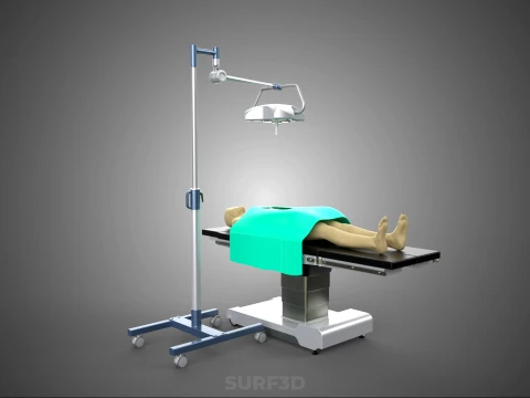 MOBILE SURGICAL LIGHT LED LAMP STAND OPERATING TABLE BED PATIENT 3D Model