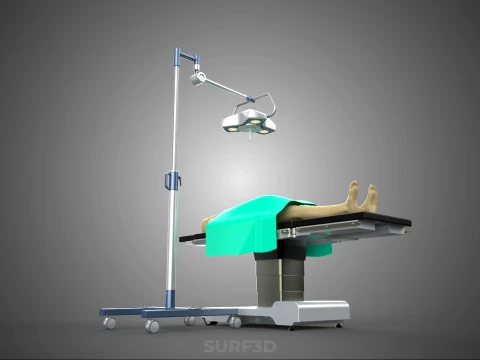 STANDARD MOBILE SURGICAL LIGHT WHEEL LAMP BED OPERATION SURGERY 3D Model