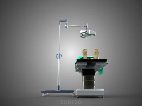STANDARD MOBILE SURGICAL LIGHT WHEEL LAMP BED OPERATION SURGERY 3D Model