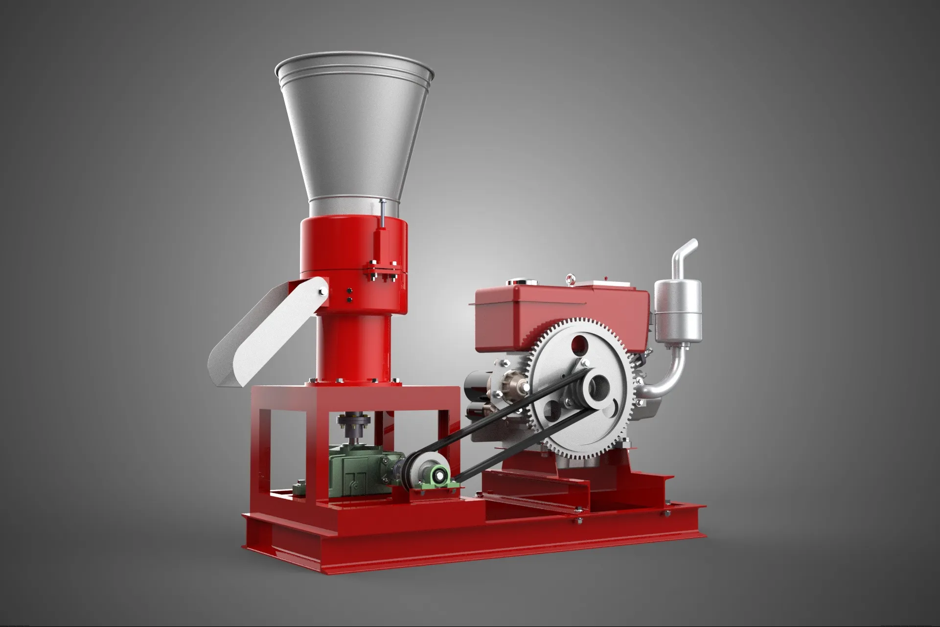 RED PELLET PRESS MILL MAKING MAKER MACHINE DIESEL ENGINE POWERED 3D Model .c4d .max .obj .3ds .fbx .stl .blend 