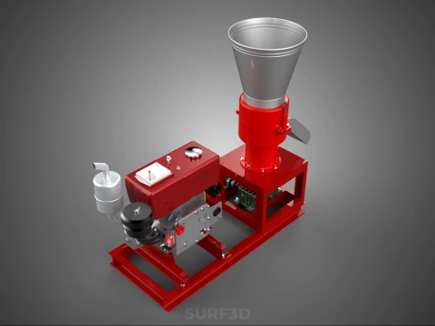 RED PELLET PRESS MILL MAKING MAKER MACHINE DIESEL ENGINE POWERED 3D Model