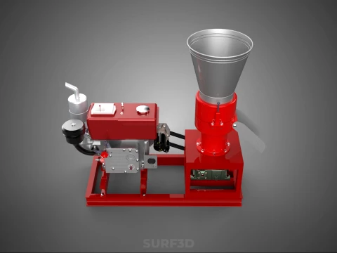 RED PELLET PRESS MILL MAKING MAKER MACHINE DIESEL ENGINE POWERED 3D Model