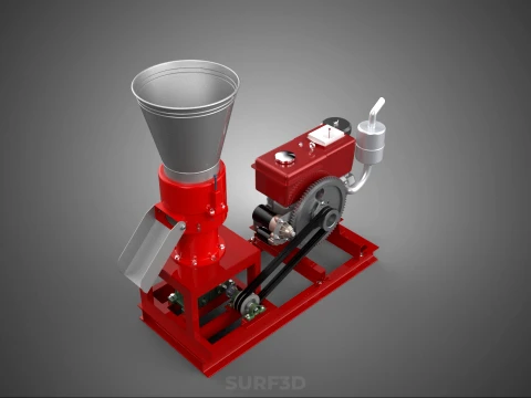 RED PELLET PRESS MILL MAKING MAKER MACHINE DIESEL ENGINE POWERED 3D Model