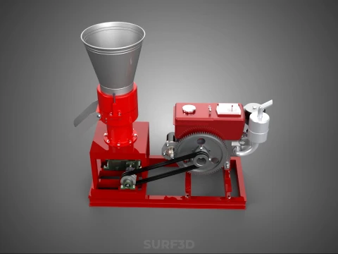 RED PELLET PRESS MILL MAKING MAKER MACHINE DIESEL ENGINE POWERED 3D Model