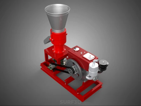 RED PELLET PRESS MILL MAKING MAKER MACHINE DIESEL ENGINE POWERED 3D Model