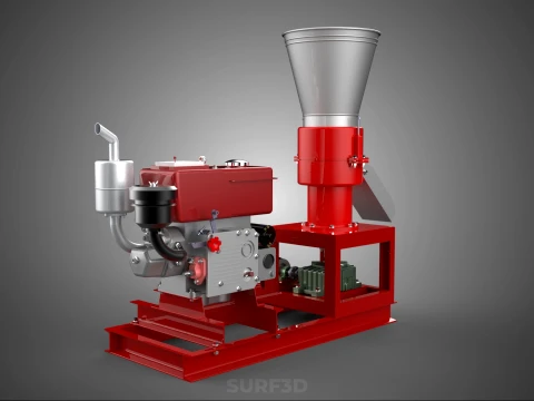 RED PELLET PRESS MILL MAKING MAKER MACHINE DIESEL ENGINE POWERED 3D Model