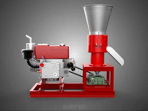RED PELLET PRESS MILL MAKING MAKER MACHINE DIESEL ENGINE POWERED 3D Model