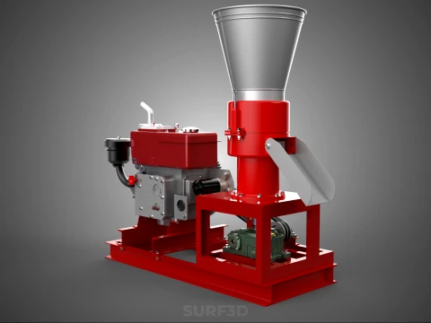 RED PELLET PRESS MILL MAKING MAKER MACHINE DIESEL ENGINE POWERED 3D Model
