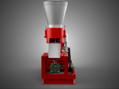 RED PELLET PRESS MILL MAKING MAKER MACHINE DIESEL ENGINE POWERED 3D Model