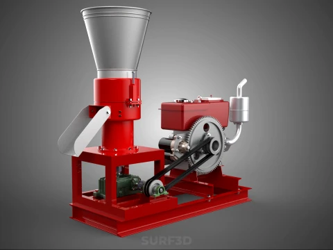 RED PELLET PRESS MILL MAKING MAKER MACHINE DIESEL ENGINE POWERED 3D Model