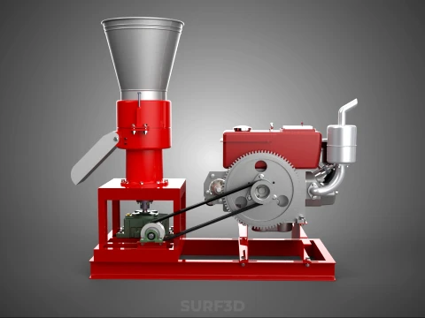 RED PELLET PRESS MILL MAKING MAKER MACHINE DIESEL ENGINE POWERED 3D Model