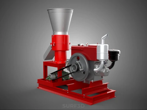RED PELLET PRESS MILL MAKING MAKER MACHINE DIESEL ENGINE POWERED 3D Model