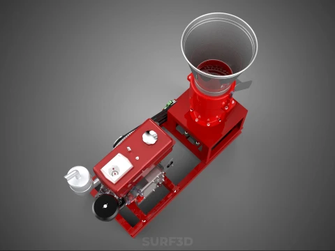 RED PELLET PRESS MILL MAKING MAKER MACHINE DIESEL ENGINE POWERED 3D Model