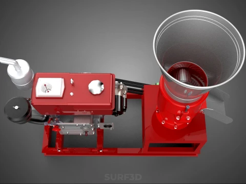 RED PELLET PRESS MILL MAKING MAKER MACHINE DIESEL ENGINE POWERED 3D Model