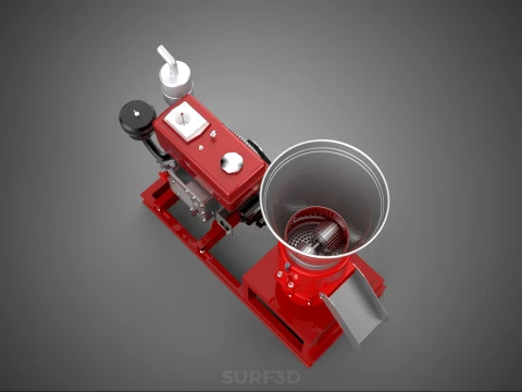 RED PELLET PRESS MILL MAKING MAKER MACHINE DIESEL ENGINE POWERED 3D Model