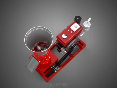 RED PELLET PRESS MILL MAKING MAKER MACHINE DIESEL ENGINE POWERED 3D Model