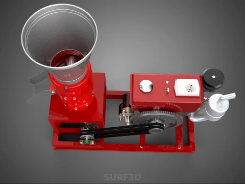 RED PELLET PRESS MILL MAKING MAKER MACHINE DIESEL ENGINE POWERED 3D Model