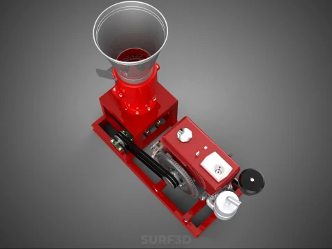 RED PELLET PRESS MILL MAKING MAKER MACHINE DIESEL ENGINE POWERED 3D Model